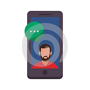 Man into a cellphone with speech bubble