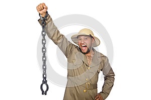 The man with chain isolated on white