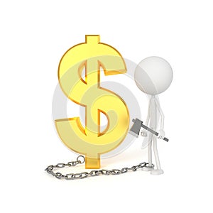 The man are chained with dollar sign. 3D rendering