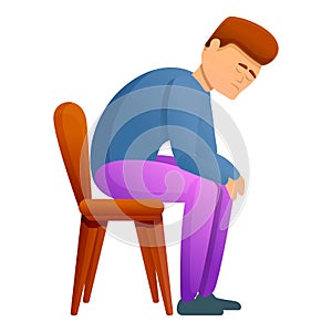 Man at chair depression icon, cartoon style