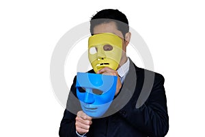 Man changes mask.