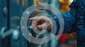 Man Changing Lock Core at Home Entrance Door