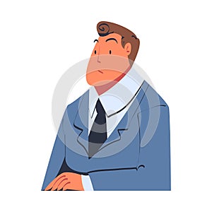 Man Character in Blue Suit as Member of Negotiation at Negotiating Table Vector Illustration