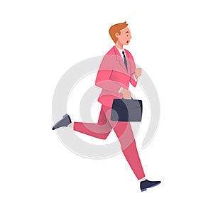 Man Character with Briefcase Hurrying Running Fast Feeling Panic of Being Late Vector Illustration