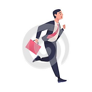 Man Character with Briefcase Hurrying Running Fast Feeling Panic of Being Late Vector Illustration