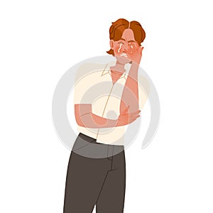 Man Character Crying, Weeping and Sobbing from Sorrow and Grief Feeling Sad and Upset Vector Illustration