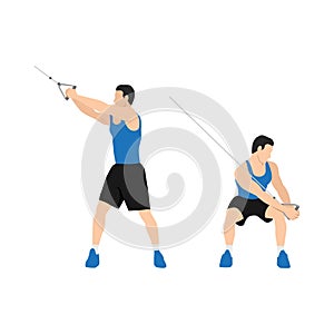 Man character doing Downward cable wood chops exercise