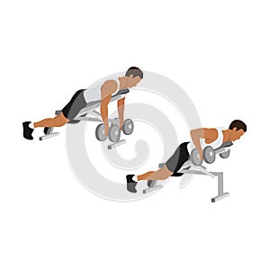 Man character doing Dumbbell incline bench rows