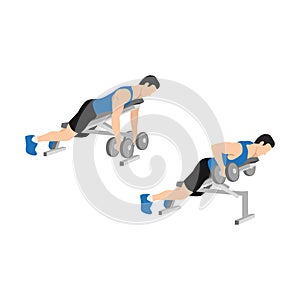 Man character doing Dumbbell incline bench rows exercise.
