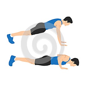 Man character doing push ups flat vector illustration