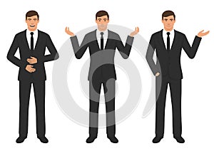 Man character expressions with hands gesture, cartoon businessman wit different emotion photo