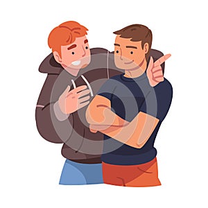 Man Character Hugging and Embracing Each Other Expressing Friendly Feeling Vector Illustration photo