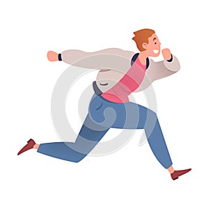 Man Character Hurrying Running Fast Feeling Panic of Being Late Vector Illustration