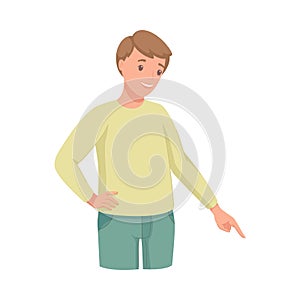 Man Character Indicating Something Pointing with Index Finger as Hand Gesture Specifying Direction Vector Illustration