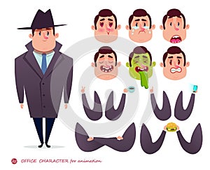 Man character for scenes. Parts of body template for design work and animation. Funny office boy cartoon.