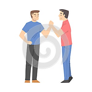 Man Character Shaking Hand as Brief Greeting or Parting Tradition Vector Illustration