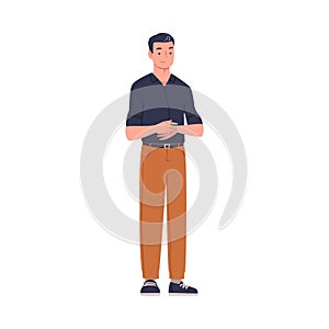 Man Character Standing and Clapping His Hands as Applause and Ovation Gesture Vector Illustration
