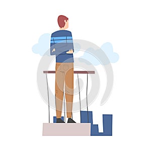 Man Character Standing and Looking Ahead as into Bright Future Vector Illustration