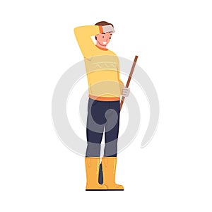 Man Character Standing with Shovel or Spade Engaged in Soil Digging for Planting Tree Sapling Vector Illustration