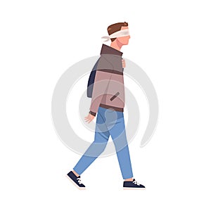 Man Character Wearing Blindfold Following Someone Trusting and Having Faith in Something Vector Illustration