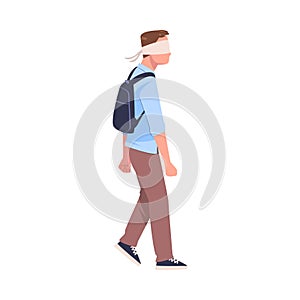 Man Character Wearing Blindfold Following Someone Trusting and Having Faith in Something Vector Illustration