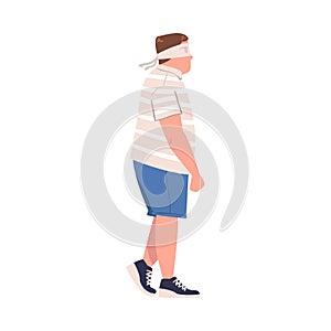 Man Character Wearing Blindfold Following Someone Trusting and Having Faith in Something Vector Illustration