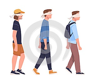 Man Character Wearing Blindfold Following Someone Trusting and Having Faith in Something Vector Set