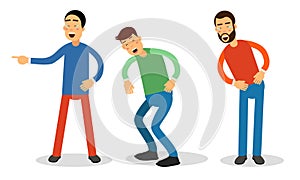 Man Characters Laughing Loudly and Waving Hand Vector Illustration Set