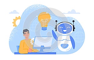 Man with chat bot vector concept