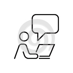 Man chating on laptop line icon