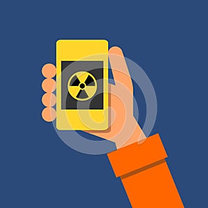 Man is checking and measuring atomic and nuclear radiation, iiradiation and radioactive radioactivity by dosimeter