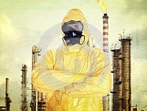 Man in chemical protective suit