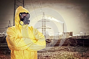 Man in chemical protective suit