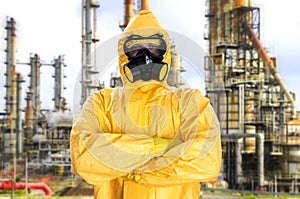 Man in chemical protective suit