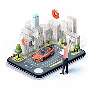 man chooses a car using a mobile application on a smartphone. Car Sharing Service.