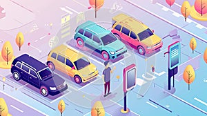 man chooses a car using a mobile application on a smartphone. Car Sharing Service.