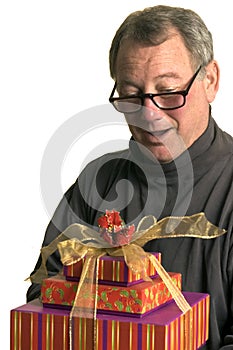 Man with christmas hanukah gifts