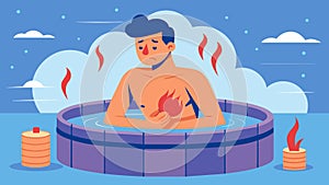 A man with chronic pain immerses himself in a thermal bath finding relief and reducing inflammation in his body.. Vector photo