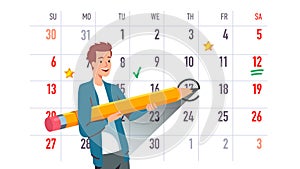 Man circling event date reminder on month calendar