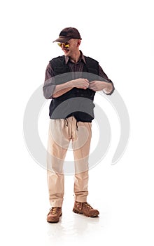 A man in civilian clothing specialist in the war zone on a white background