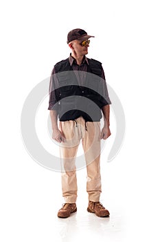 A man in civilian clothing specialist in the war zone on a white background