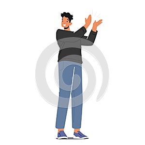 Man Clap Hands Celebrate Success Isolated on White Background. Male Character Applaud, Cheering, Team Support