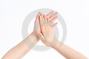 An man clap hands in the white-background