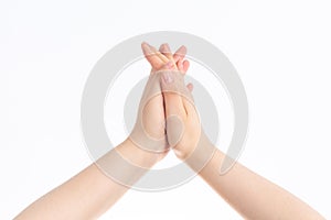 An man clap hands in the white-background