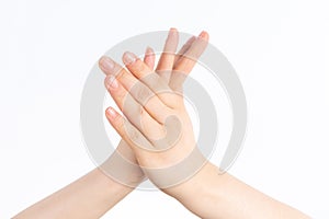 An man clap hands in the white-background