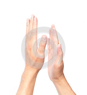 Man clapping hands on white background