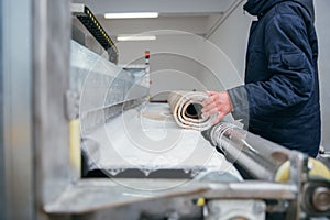 Man cleaning carpet