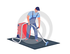 Man cleaning the carpet with vacuum cleaner