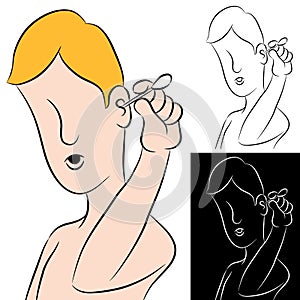 Man Cleaning Ear With Swab.
