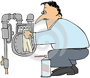 Man cleaning a gas meter
